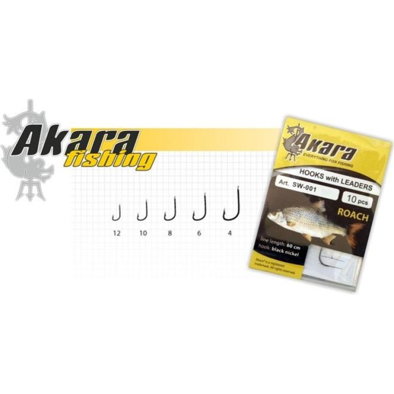 AKARA hooks SW-001 with leash, size 8, pack of 10 pieces.