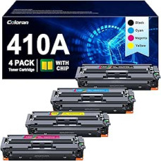 Coloran 410A CF410A MFP-M477fdw Toneris suderinamas su HP 410A CF410A Toner Multipack for HP Color LaserJet Pro MFP M477fdn M477fdw M477fdn M477fnw M452dn M452nw M452dw M452dw Printers (4, juoda, žydra, purpurinė,
