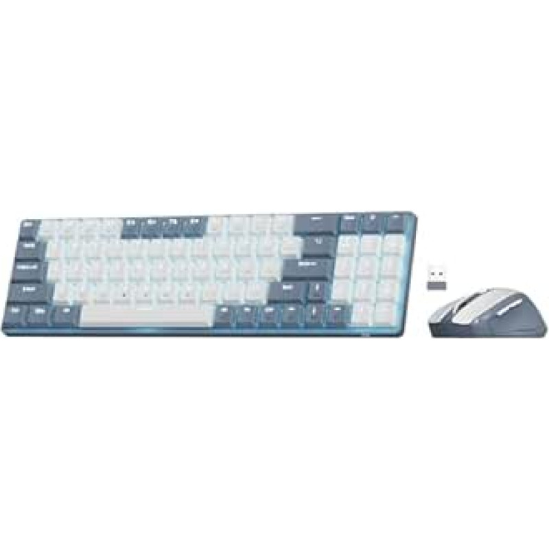 Redragon BS135 Kabellose Tastatur- und Mauskombination, 75% 78 Tasten 2,4 GHz mechanische Tastatur mit niedrigem Profil, wiederaufladbare Batterie, blaues Schwarzlicht, ergonomische Maus mit 2400 DPI
