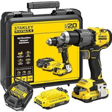 STANLEY FATMAX SFMCD726D2K-QW 18 Volt Cordless Impact Drill (2 Speed Gearbox, Brushless Motor, Max. Torque 80 Nm, LED Light, Includes 2x 18 V/2 Ah Batteries, Charger, Belt Clip, Case)