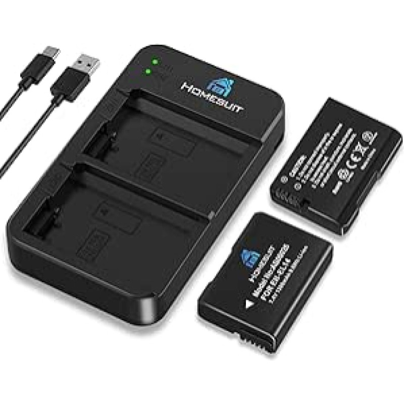 Homesuit EN-EL14 EN-EL14a 1300mAh baterijos ir USB LED dvigubo įkroviklio rinkinys, skirtas Nikon D5600 D3300 D3300 D3500 D5100 D5500 D3100 D3200 D5200 D5300 Coolpix P7000 P7100 0 P7200 P7700 P7800 (2 pakuotės)