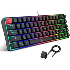 Snpurdiri 60 % procentų žaidimų klaviatūra, ergonomiška maža mini žaidimų klaviatūra, tyli kompaktiška RGB apšvietimo klaviatūra, skirta 