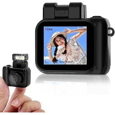 Mikro skaitmeninis fotoaparatas Nykščio fotoaparatas su blykste Retro kompaktiškas 1080P fotografijos vaizdo kamera Vlogging įrašymui kelionių gyvenime berniukams mergaitėms studentams (su 32G