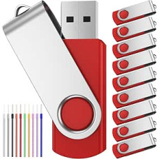 FEBNISCTE USB Stick 4 GB Pack of 10 USB Flash Drives - Foldable Red USB 2.0 Memory Sticks 4GB Pack of 10 Pen Drives - Memory Stick Mini Rotate Pendrive Metal Flash Drive with Wrist Ropes