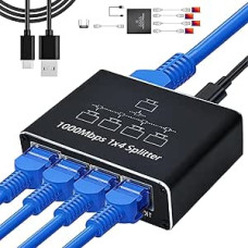 LAN skirstytuvas nuo 1 iki 4 Gigabit Ethernet tinklo skirstytuvas 1000 Mbps, 4 prievadų LAN jungiklis su USB-C maitinimo kabeliu, RJ45 Ethernet skirstytuvas, skirtas kompiuteriui, maršrutizatoriui, priedėliui, IPTV, skaitmeninei televizijai ir kt.