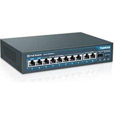 YuanLey 11 prievadų Gigabit PoE komutatorius, 8 PoE+ prievadai 1000 Mbit/s, 2 Gigabit Uplink, 1 SFP prievadas, 120 W 802.3af/at, metalinis, Qos, nevaldomas Plug and Play Ethernet Smart Detection Ethernet komutatorius
