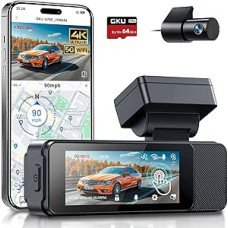 GKU Dash Cam Car Front Rear 4K/2.5K with Touch Screen 3.18 Inch GPS 5G Wi-Fi Dash Cam, Dual Car Camera, 64GB SD Card, Parking Monitoring, WDR, 170° Wide Angle, G-Sensor, Loop Recording, Max 256GB