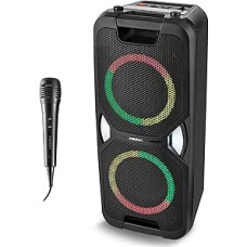 MEDION PE-1 Pure Party Box (Battery, with Microphone, Portable Bluetooth Speaker, Large, Music Box, Various Light Effects, Party Speaker with Karaoke, 2 x Microphone Ports, AUX, USB, Radio)