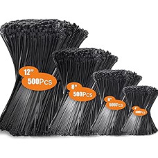 2000 juodų 100/150/200/300 mm (500 vnt.) kabelių kaklaraiščių rinkinys, atsparus UV spinduliams, nailoniniai savaime užsifiksuojantys kabelių kaklaraiščiai, skirti kabeliams tvarkyti, sodininkystei, buičiai, dirbtuvėms
