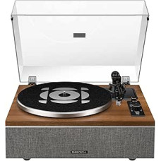 ONE-S Turntable with Integrated Speakers & DSP, Vintage Turntable All-in-One with Bluetooth Input/Output, Phono Preamp, AT-3600L Pickup, 33/45 RPM (Walnut)