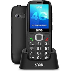 SPC Fortune 2 Max - 4G mobilusis telefonas vyresniems žmonėms, įbrėžimams atsparus 2,4 colio XL ekranas, dideli mygtukai, 104 dB skambėjimo tonas, įkrovimo stotelė, SOS mygtukas, ledo profilis, nuotolinis konfigūravimas, baterija iki 7