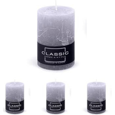 Stumpenkerzen Rustik-Kerze/Grau / 1 Stück / 10 x Ø 7 cm Unparfümiert/zur Dekoration im Wohnzimmer, Bad / 49 Stunden Brenndauer/Deko Kerzen Wachskerze/Nordic Ambiance (Packung mit 4)