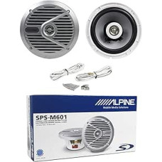 Kit Set for Alpine SPS-M601 2-Way Marine Coaxial Speakers, 16.5 cm, 165 mm, 6.5 Inch, Waterproof, 35 Watt RMS, 110 Watt Max, 4 Ohm, for Pool, Boat, Sea, Pair + Free Accessories