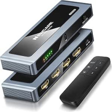 NEWCARE 8K HDMI jungiklis 3 in 1 Out, 4K @ 120Hz Aliumininis HDMI jungiklis 3 in 1 Out su nuotolinio valdymo pultu, 3 prievadų HDMI jungiklis palaiko 8K @ 60Hz 48Gbps HDR10+ VRR