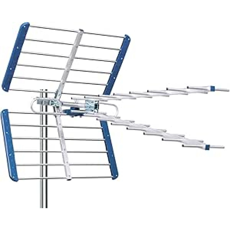 EDISION YAGI V 15 dB lauko antena antžeminė 21-48 UHF, 5G LTE filtras, skirta skaitmeniniams DVB-T/T2 kanalams priimti, TV antena, dažnių diapazonas 470-694 MHz, ilgis 105 cm, LTE700, mėlyna