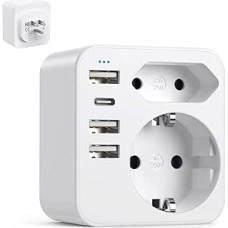 6-in-1 USA Adapter Socket, Adapter USA Germany Plug with 3USB 1USB C (3.4A), Travel Adapter America Socket Adapter Power Adapter for America Canada Thailand Mexico