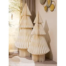 GILDE Dekoratyvinė medaus korių eglutė iš popieriaus - blizgi - geometrinis raštas - kreminė - aukštis 121 cm x skersmuo 56 cm - kalėdinė dekoracija