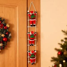 Laipiojantis Kalėdų Senelis su kopėčiomis - judančių kalėdinių dekoracijų rinkinys langams, kalėdinės eglutės židiniui, Kalėdų Senelio dekoracijos namams, sodui