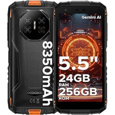 DOOGEE Fire 3 Ultra Android 15 AI lauko mobilusis telefonas be sutarties, 24GB + 256GB/2TB TF lauko išmanusis telefonas, 8350mAh, Unisoc T7200, 5,5 colių HD+16MP Gemini AI+20MP naktinio matymo kamera, 4G LET