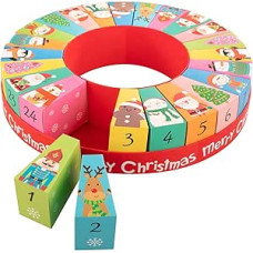 Idena 31492 Advento kalendorius pildymui, 24 numeruotos dovanų dėžutės su kalėdiniais motyvais, apvalus kalėdinis kalendorius, maždaug 31,5 x 6,5 cm