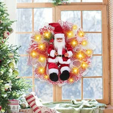 55 cm High Christmas Wreath Front Door, Door Wreath Christmas LED Christmas Decoration Door Outdoor Christmas Door Wreath Christmas Door Wreath Hanging Decoration for Front Door, Fireplace, Christmas