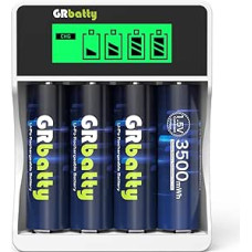 Rechargeable Lithium AA Batteries with Charger, 3500mWh 1.5V Rechargeable AA Lithium Batteries, High Capacity 1500 Cycles - Pack of 4