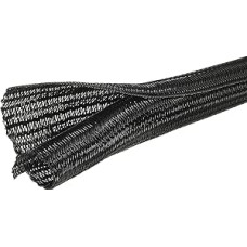 sourcing map 2 m - 11/16 Zoll erweiterbare geflochtene Kabelhülse, PET-Kabel-Management-Drahthülse, Kabelschutz, Drahtwickel-Webstuhlschlauch für TV, Computer, Büro, Heimgeräte, Schwarz