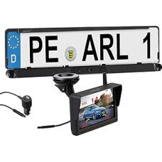 Lescars Number Plate Camera: Wireless HD Reversing Camera in Number Plate Holder, Monitor, Distance Warning (Reversing Cameras, Parking Sensor, Speaker)