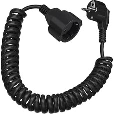 5 m Spiral Extension Cable with Protective Contact (1.2-5 m Stretchable) 230 V/16 A IP20 with Schuko Plug and Socket 3 x 1.0 mm² Copper Cable for Indoor / Outdoor Use (Black)