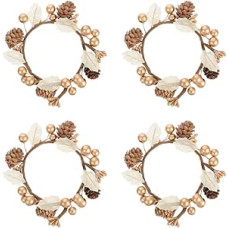 TOPBATHY Kalėdų eglutės dekoracijos 4 vienetai Uogų žvakių žiedai Kalėdų uogų vainikas Uogų žvakių laikiklis vainiko žiedas Kalėdų papuošalai Stalo dekoras žvakidėms Centro taškas (auksinis)