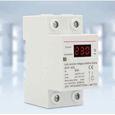 230 V 40 A surge and low voltage protection device with automatic recovery and voltage indicator. Protection for DIN rail mounting