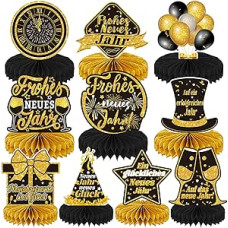 JULMELON 10 dalių Naujųjų metų išvakarių stalo dekoracijos 2026, juodos ir auksinės spalvos Naujųjų metų išvakarių dekoracijos, 3D stalo dekoracijos Naujųjų metų išvakarių vakarėliui, Naujųjų metų išvakarių stalo puošmenos 2026