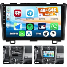 OiLiehu 4+64G Android 13 Dvigubas DIN radijo imtuvas Carplay Android automobilis Honda CRV 2007-2011 m. automobilinis radijas su 9 colių ekranu su Mirror Link Bluetooth FM RDS GPS WiFi SWC DSP/EQ + atbulinės eigos kamera