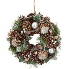 PMS Kalėdų vainikas su pušų spurgomis, snaigėmis ir glaistu 30 cm Šventinis dekoratyvinis vainikas durims, sienoms ir sezoninėms ekspozicijoms