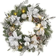 WeRChristmas 2 pėdų / 60 cm iš anksto apšviestas kalėdinis vainikas su 20 šiltų LED lempučių, įvairiaspalvis
