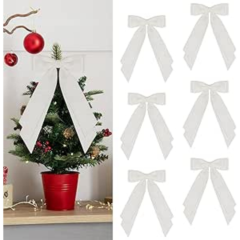 6 vienetai Dvigubi Kalėdų aksomo lankai 5x8.9 colių Kalėdų vainikas girlianda Dideli dvigubo sluoksnio aksomo lankai Twist Tie lankai, dovanų pakavimo papuošalai, Kalėdos