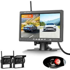 2 x belaidė atbulinės eigos kamera su 7 colių monitoriumi, BSD sistema, parkavimo pagalba, 1080p AHD atbulinės eigos kamera Automobilio naktinis matymas / IP68 atsparus vandeniui, skirta visureigiams, sunkvežimiams, nameliams ant ratų DC 12-36V