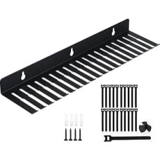 IRSTBL Wall Mounted Cable Organizer with 19 Slots, Heavy Duty 16-Gauge Steel Cable Hanger with 20 Reusable Cable Ties, Black Powder Coat