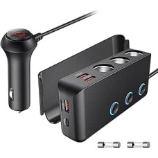 OOWOLF Cigarečių žiebtuvėlio dalytuvas QC 3.0 180 W 12 V/24 V, perjungiamasis maitinimo adapteris automobilinis įkroviklis, 3 nuolatinės srovės lizdų dalytuvas, 4 USB prievadų automobilinis dalytuvas išmaniajam telefonui, planšetiniam kompiuteriui, GPS, p