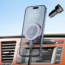 Magsafe automobilinis laikiklis su įkrovimo funkcija, 15 W greitojo įkrovimo mobiliojo telefono laikiklis, automobilinis CD lizdas su QC 3.0 automobiliniu įkrovikliu, stipri magnetinė jėga, skirta iPhone 16, 15, 14, 13, 13, 12 serijų telefonams, automobil
