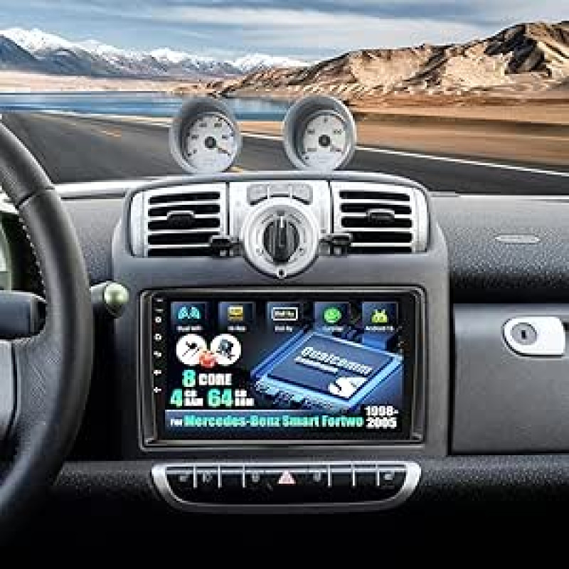 CAMECHO Android 15 Qualcomm 8 Core 4G + 64G automobilinis radijas Mercedes-Benz Smart Fortwo 2005-2010 su Carplay Android automobilinė navigacija Dual WiFi 9 colių ekranas su Navi Bluetooh5.1 FM/RDS + galinis vaizdas