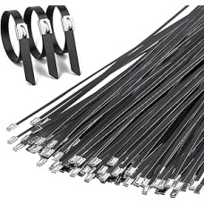 Heavy Duty Stainless Steel Cable Ties, Metal Cable Ties for Indoor and Outdoor Black Wire Ties, Secure Connection for Fence, Pipe, Farm, Electrical, Cable (100 Pack, 30cm)