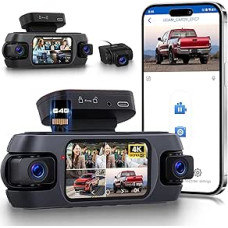 Dashcam 4K WiFi App, Full 360° All-Round Protection Car Camera, 4-Channel System (4K + 1080P) with Parking Mode, Night Vision, GPS, G-Sensor, Loop Recording, Includes Reversing Camera for Cars