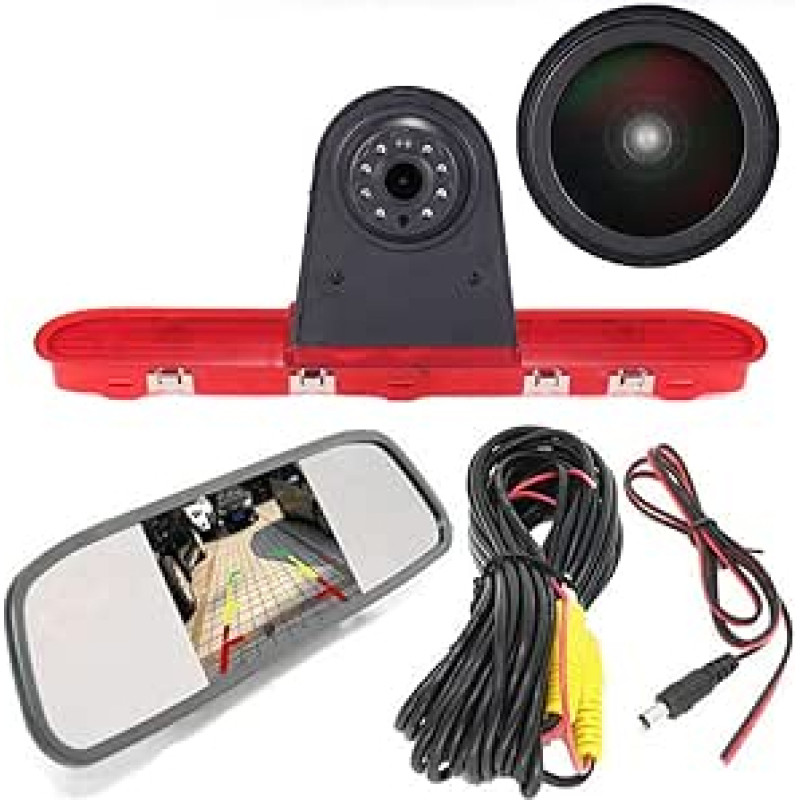 18 mm objektyvas Aukščiausios kokybės atbulinės eigos kamera + 4,3 colio galinio vaizdo veidrodis Stabdžių žibintas Automobilio stogo atbulinės eigos kamera Citroen Dispatch/Toyota Proace/Peugeot Expert Traveller Van 3 Transporter 2016