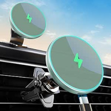 MOKPR Magsafe automobilinis laikiklis su įkrovimo funkcija, 15 W su MagSafe automobiliniu laikikliu Mobilusis telefono laikiklis automobilyje su įkrovimo funkcija Ventiliacija / prietaisų skydelis iPhone 16/15/14/13/12 (Pine Leaf)