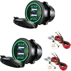 2 Stücke Auto USB Ladegerät KFZ Steckdose 5V 4.2A Schnellladung mit LED Anzeige wasserdichte und Staubdicht für 12V bis 24V Fahrzeuge Boot Motorrad SUV Bus LKW Wohnwagen Marine Grün