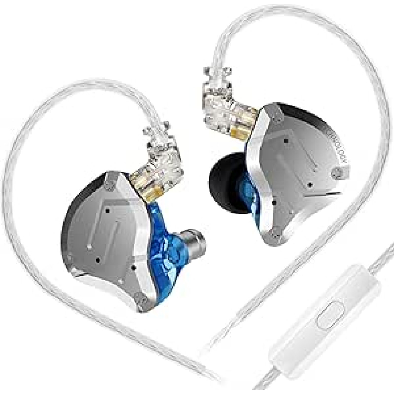 KZ ZS10 Pro In-Ear Monitor ausinės, 4 subalansuoti armatūros ir 1 dinaminiai keitikliai (4BA ir 1DD), hibridinės ausinės su 2 kontaktų keičiamuoju kabeliu In-Ear KZ ausinės (mėlynos su mikrofonu)