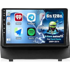 CAMECHO 6+128G 8-Core Android 15 Car Radio for Ford Fiesta 2009-2014, 9 Inch Navigation Radio with Bluetooth, GPS, WiFi, Wireless Carplay, Android Car FM/RDS 32EQ DSP Mirror Link + Reversing Camera