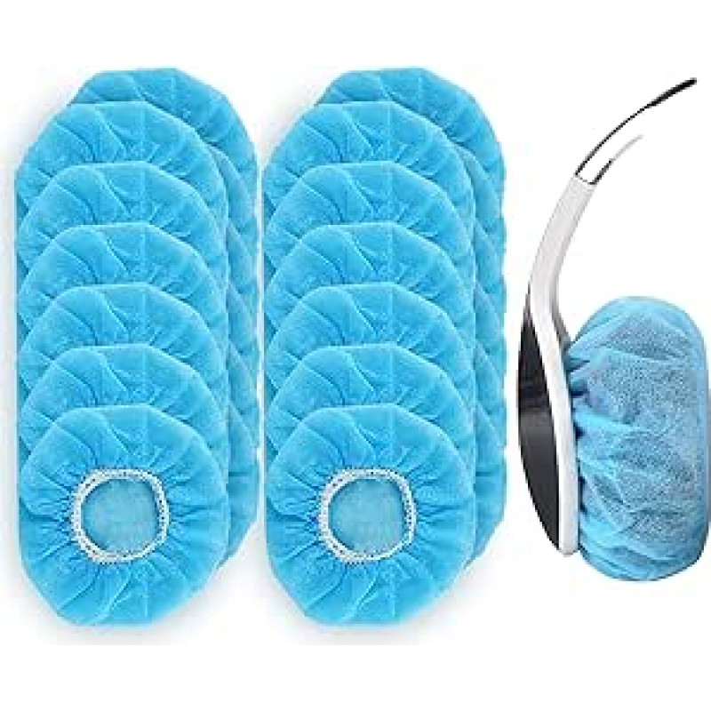 Vienkartiniai ausinių dėklai, 200 vnt., mėlynos spalvos, elastingi ir tamprūs, higieniški apsauginiai dėklai ausinėms (8-13 cm), idealiai tinka namams, sportui ir biurui