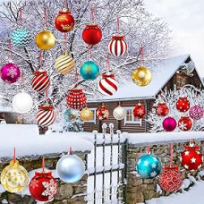 30 Pieces Double Sided Lawn Decorations Outdoor Christmas Hanging Ornaments Plastic Outdoor Holiday Decorations for Christmas Home Office Yard Decoration (Colorful Style)